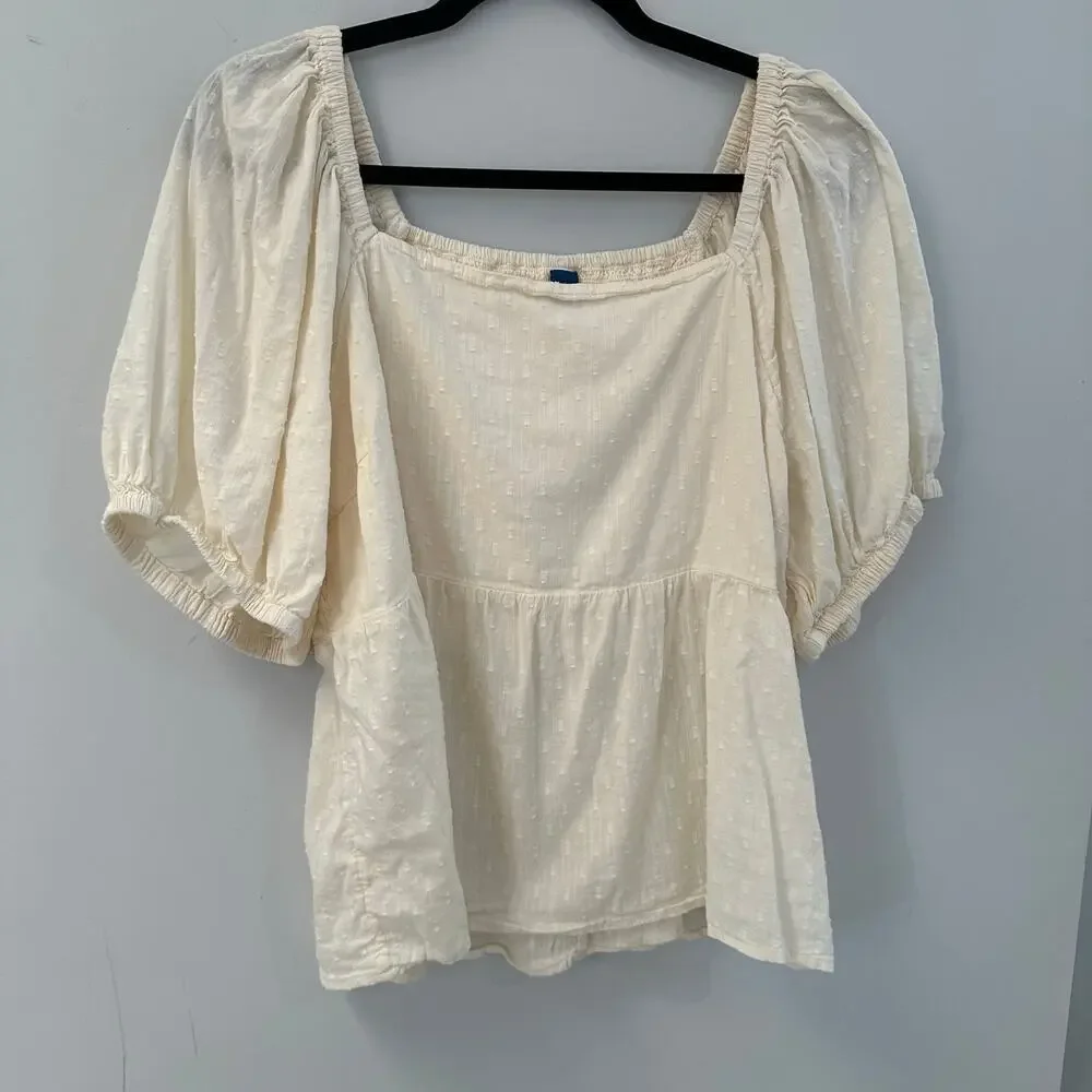 Old Navy Smocked Puff-Sleeve Textured Clip-Dot Blouse for Women XL
